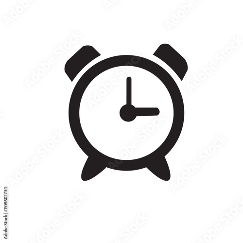 Black Alarm Clock Icon with Hour and Minute Hands.
