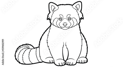 Red Panda Sitting on Haunches Detailed Coloring Page for Adults Wildlife Art