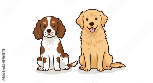 Charming cartoon dogs sitting together in cute style
