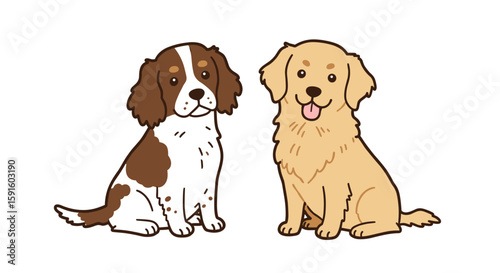 Cute cartoon dogs sitting together with happy expressions