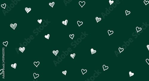 Hand drawn heart pattern on dark green background