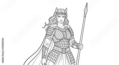 Sarmatian Horsewoman Warrior Standing Coloring Page for Adults Ancient History