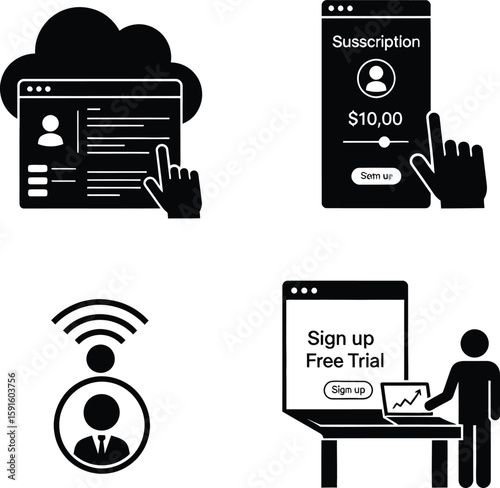 Vector art of icons of online services and subscriptions