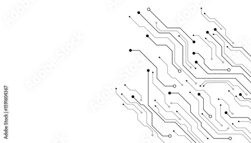 Technology black circuit diagram concept. High-tech circuit board connection system.Vector abstract technology on a white background.