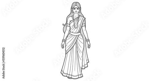 Sita from Ramayana Standing Calmly Adult Coloring Page Hindu Mythology Goddess Art