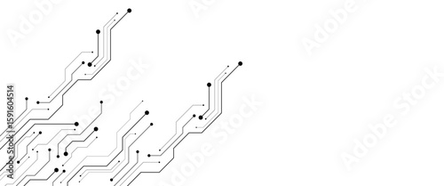 Technology black circuit diagram concept. High-tech circuit board connection system.Vector abstract technology on a white background.
