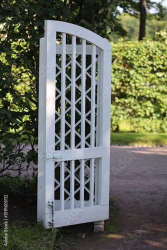 A white bench situated in the middle of a park