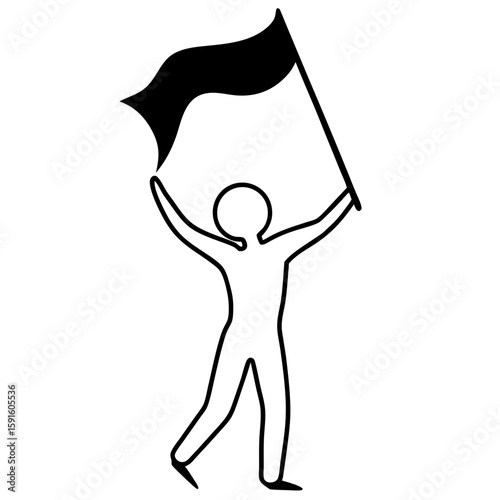 Silhouette of a person waving a flag in victory