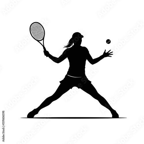 Female Player Silhouette - Racket Swing & Serve Return Icon