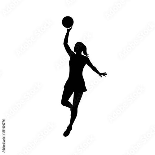 Netball Player Silhouette - Leaping High Pass Icon