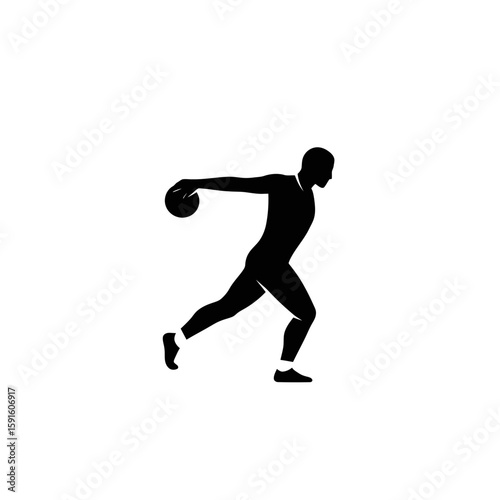 Discus Thrower Silhouette - Mid-Spin Throwing Action Icon