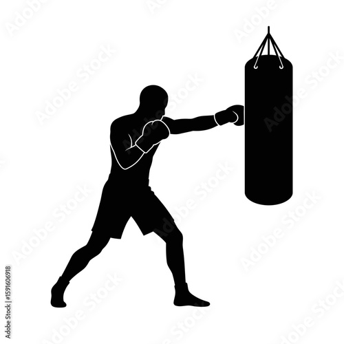 Boxer Silhouette - Training with a Punching Bag Icon