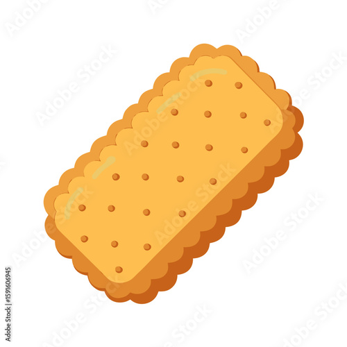 a rectangular biscuit or cracker with a golden yellow color, scalloped edges, and small dots or holes scattered across its surface, giving it a classic cookie or cracker appearance.