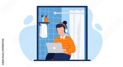 Person working on laptop in bathroom, perfect for blog post about work-life balance or remote work.