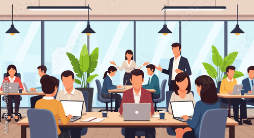 Diverse team of business professionals working collaboratively in a modern office space. Ideal for website banners, presentations, and marketing materials.