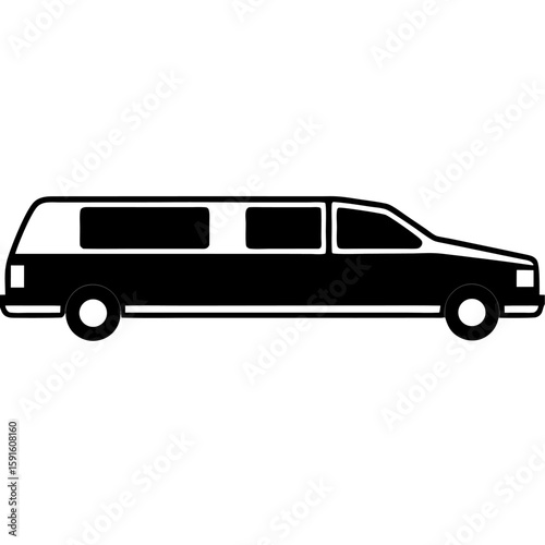 Elegant line art drawing of a limousine with detailed windows and wheels