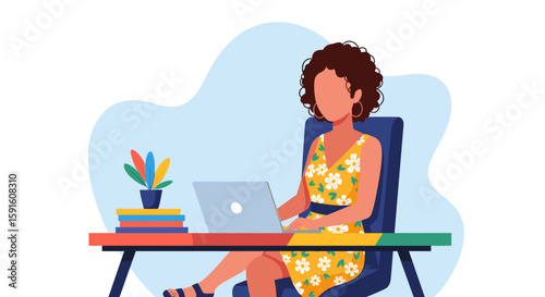 Woman working on laptop at home office, perfect for website or blog post about remote work.
