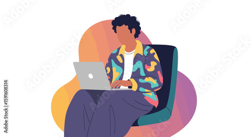 Person working on laptop, illustration for website or blog.