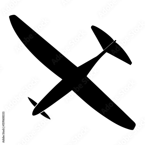 Classic glider airplane silhouette with a bold black fill for aviation themes
