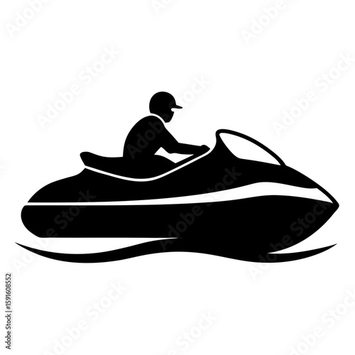 Sleek black silhouette of a jet ski gliding on water