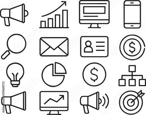 Set of business and finance icons in thin line style
