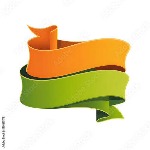 Vector art of a vibrant orange and green ribbon banner offers a classic design element for adding a touch of flair to any project isolated on transparent background