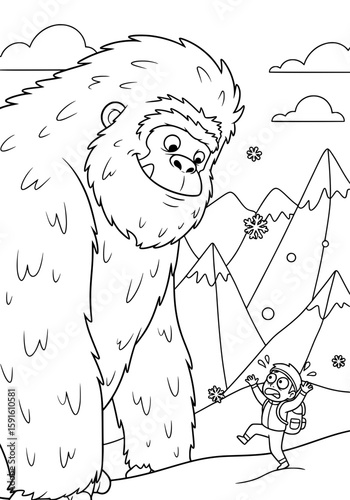A climber in the mountains met with a yeti. coloring book