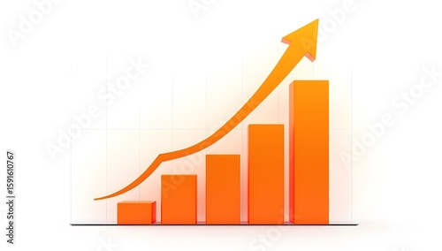 An orange upward trending bar chart isolated on white background