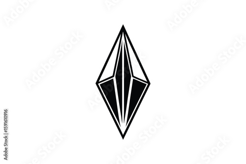 Abstract Diamond Shape with Geometric Lines and Sharp Edges Isolated on White Background Modern Design Element Silhouette stylized diamond shape presented striking black