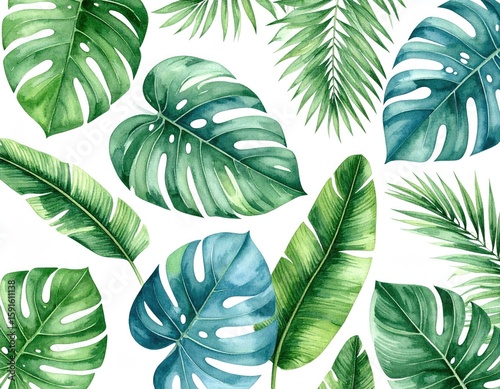 Watercolor tropical leaves pattern