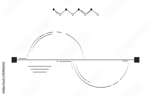 Semi-circle graph with line chart doodle linear object. Infographic element. Opposing semicircles comparison 2D vector outline clip art drawing isolated on white. Hand drawn sketch illustration