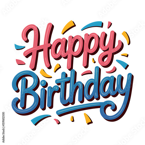 Vector art of colorful happy birthday lettering isolated on transparent background