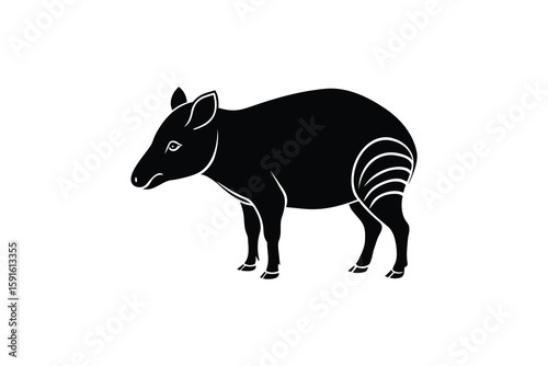 Striking Black and White Tapir Illustration A Detailed Depiction of Wildlife in Silhouette Style Isolated on White Background silhouette This image features detailed