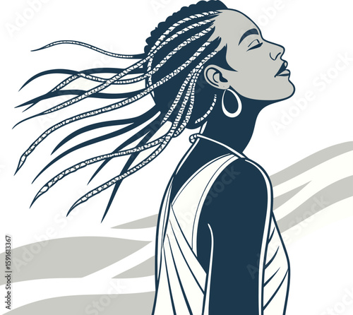 Braided Serenity: Captivating portrayal of a person with braided hair, captured in a moment of tranquil introspection and freedom.
