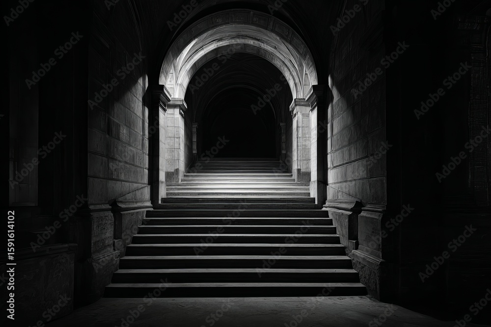 Fototapeta premium White Steps Ascending to an Archway in a Dark Setting