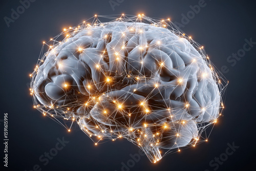 AI brain hologram with data connections