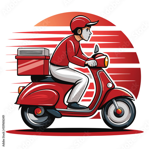 Electric Scooter App-Based Delivery Icon on White Background – Fast Urban Transport Vector

