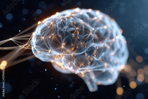AI brain hologram with data connections