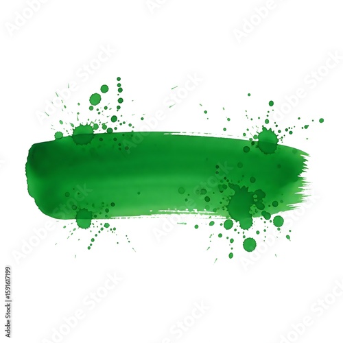 Green paint stroke with drops on a white background for graphic design use