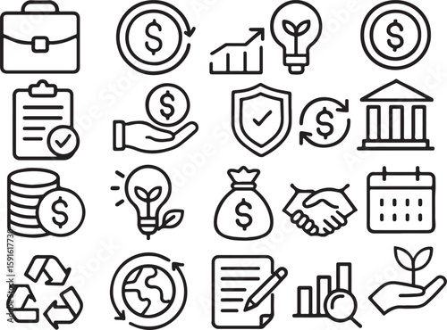 Business finance and growth icons set vector