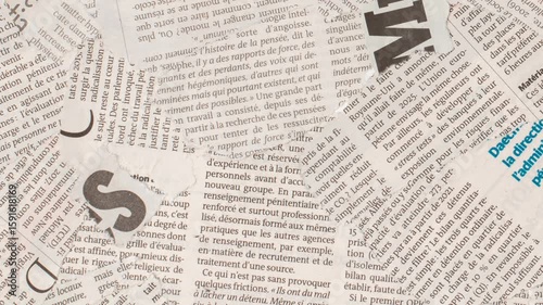 Old Ripped Torn Collage Faded Newspaper Grunge Placard Texture Background Or Backdrop. Seamless Looping