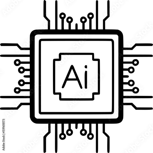 Processor icon with ai inscription artificial intelligence chip with contacts