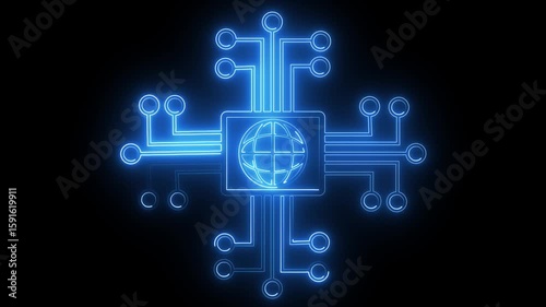 Neon sing technology icon animation .A technology icon often includes symbols like a computer, smartphone,