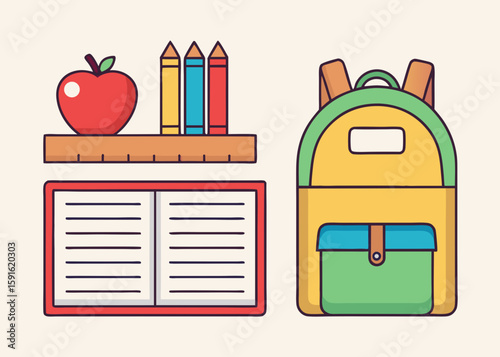 Back to school icon set with books and backpack