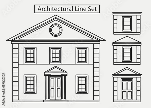 Architectural line set of classical buildings and columns