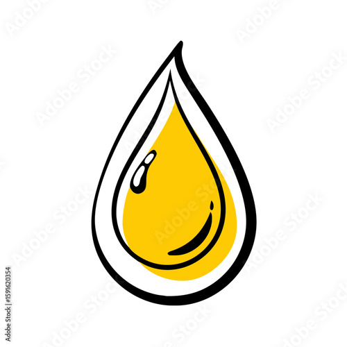 Yellow blood drop icon in cartoon outlined style