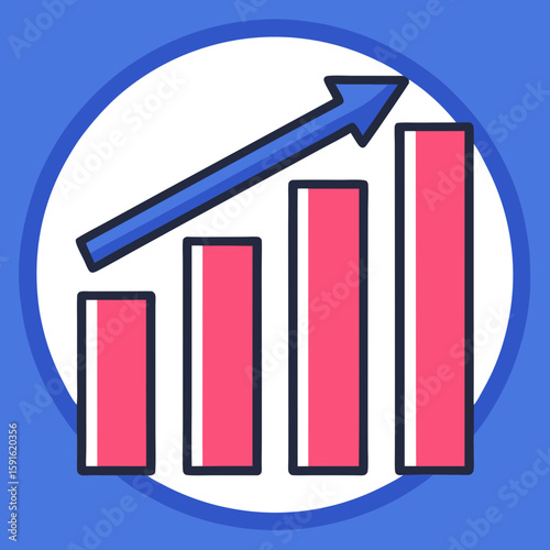 Bar chart with upward growth arrow and pink bars