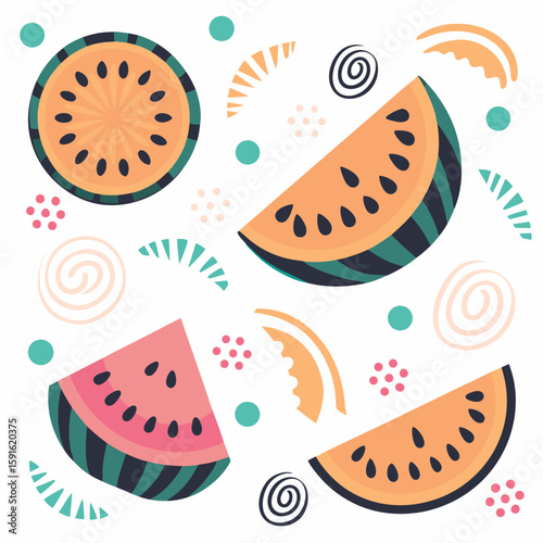 Watermelon slice illustration in cute pastel style