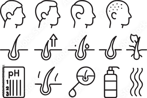 Hair growth and scalp health icons loss follicle