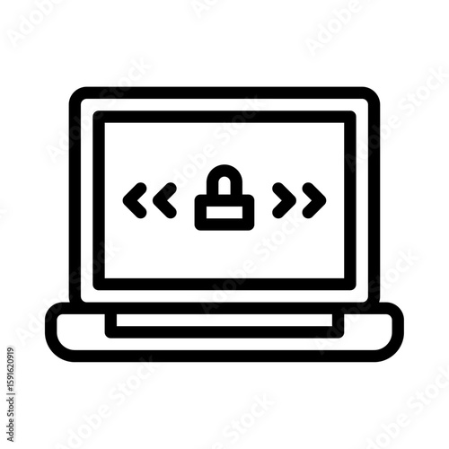 lock outline icon. code black line illustration.